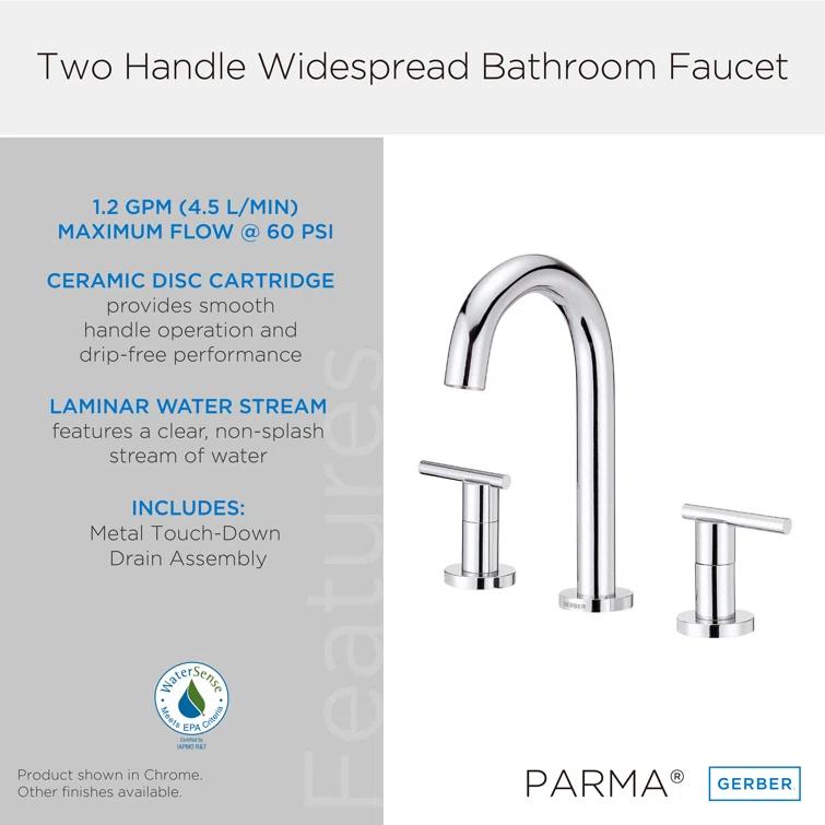 Parma 2-Handle Widespread Bathroom Faucet with Metal Touch Down Drain