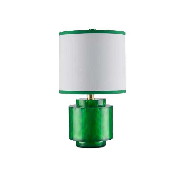 Green Swirl Composite Table Lamp with White Linen Shade