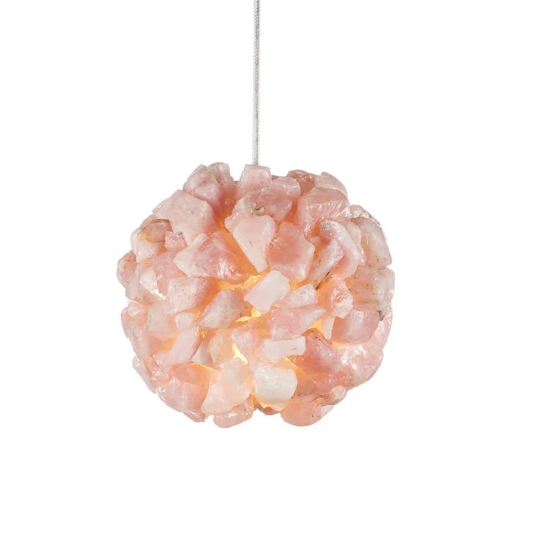 Mini Rose Quartz Glass Globe Pendant with Brass Finish