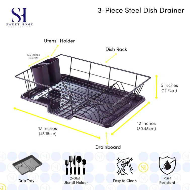 Sweet Home Collection 3-Piece Countertop Dish Rack