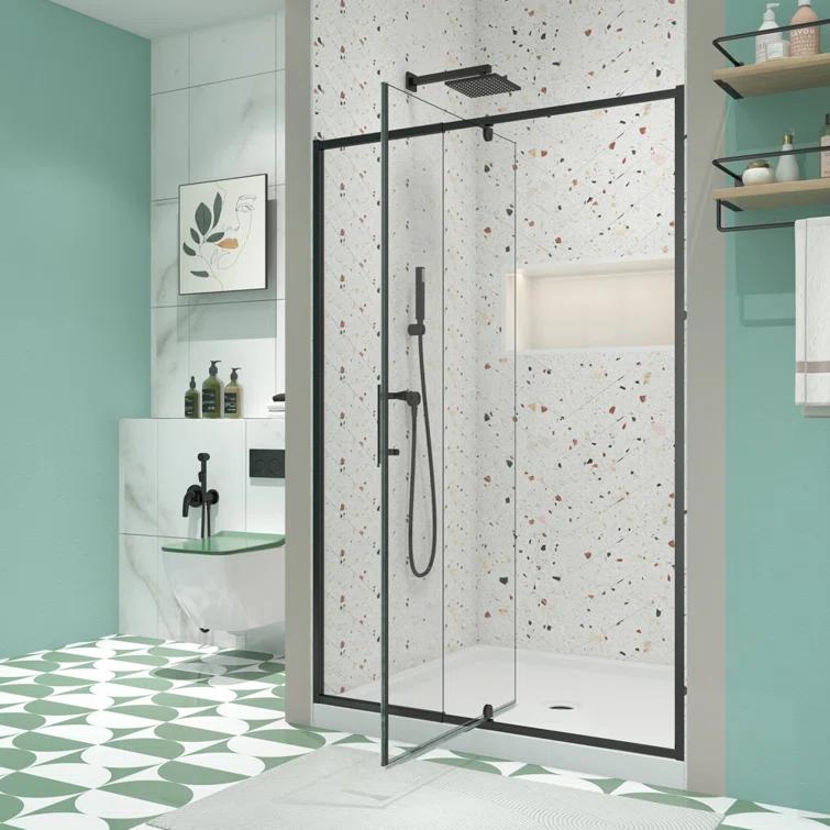 38-42" W x 71" H Flush Glass Shower Door Reversible Installation