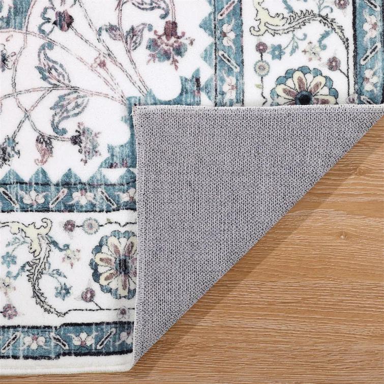 Polyester Machine Washable Blue Oriental Area Rug