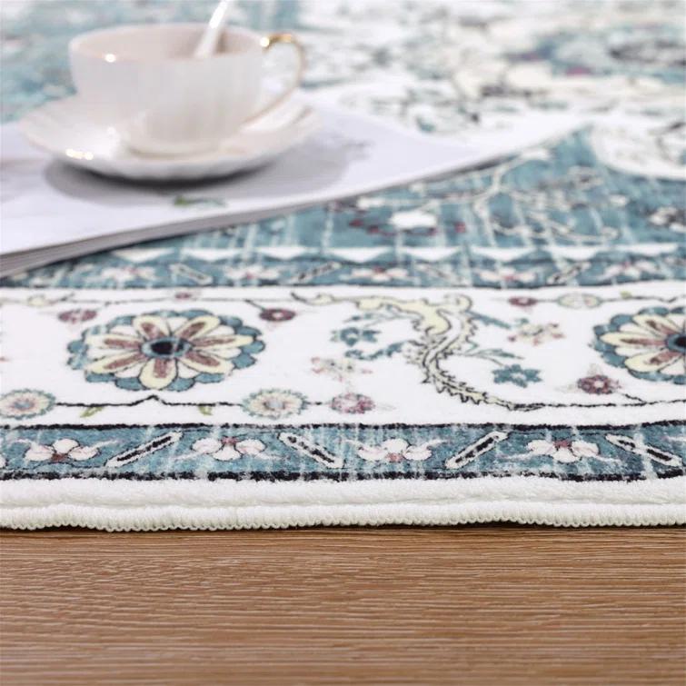 Polyester Machine Washable Blue Oriental Area Rug
