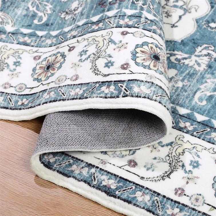 Polyester Machine Washable Blue Oriental Area Rug