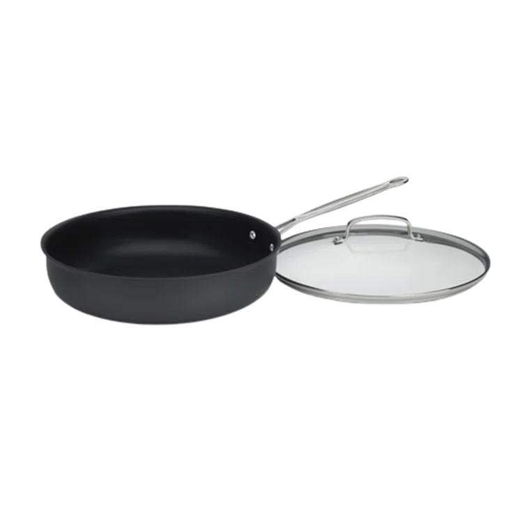 12-Inch Black Aluminum Non-Stick Frying Pan with Lid