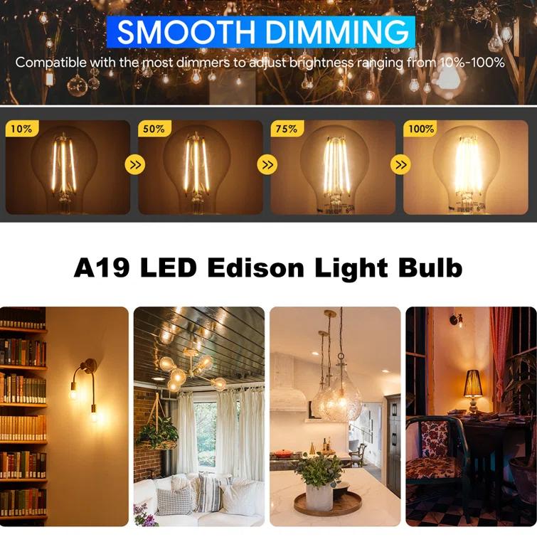 A19 LED Edison Light Bulb 12W Equivalent 100W Dimmable 1600lm 2700K Soft White