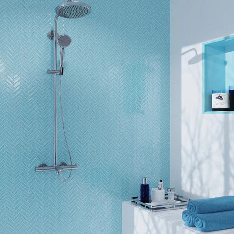 11"X 12.6" Herringbone Polished Glass Mosaic Tile