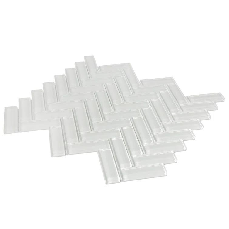 11"X 12.6" Herringbone Polished Glass Mosaic Tile