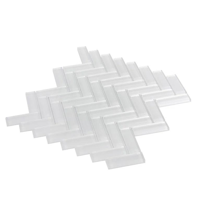 11"X 12.6" Herringbone Polished Glass Mosaic Tile