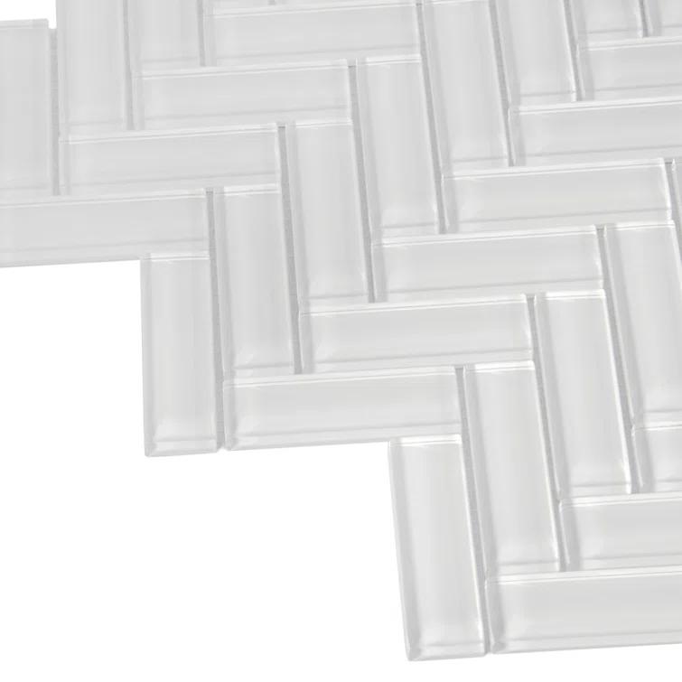 11"X 12.6" Herringbone Polished Glass Mosaic Tile