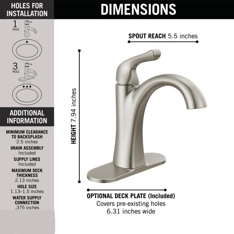 Arvo Single Hole Bathroom Faucet with Drain Assembly, Single Handle Bathroom Sink Faucet