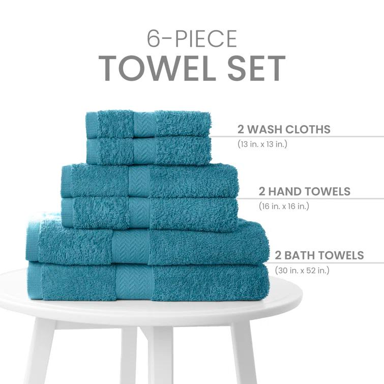 Martex 6 Piece Luxury Cotton Towel Set, 2 Bath Towels, 2 Hand Towels, 2 Washcloths 500 GSM 100% Ring Spun Cotton Highly Absorbent Soft Towels for Bathroom For Everyday Use, Hotel & Spa