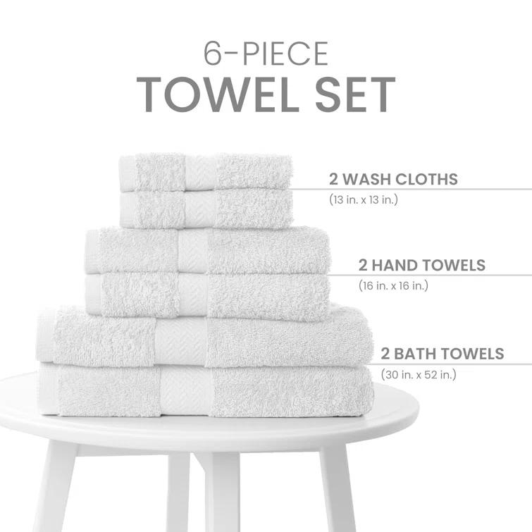 Martex 6 Piece Luxury Cotton Towel Set, 2 Bath Towels, 2 Hand Towels, 2 Washcloths 500 GSM 100% Ring Spun Cotton Highly Absorbent Soft Towels for Bathroom For Everyday Use, Hotel & Spa