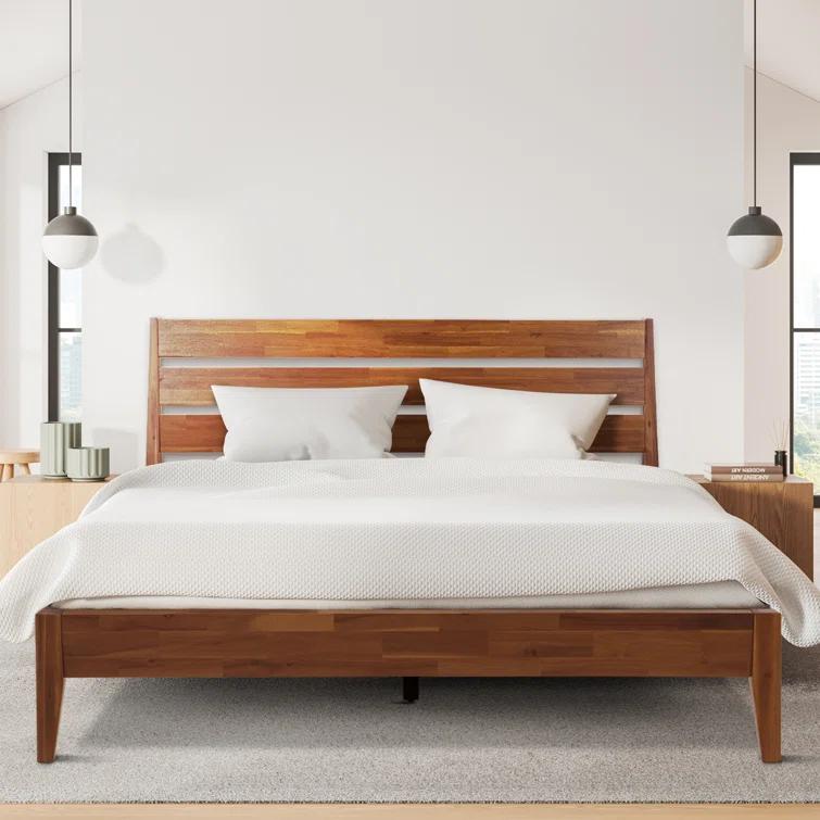 Acacia Premium Emery Solid Wood Platform Bed Frame with Headboard Included, No Box Spring Needed, Weight Capacity 800lb.