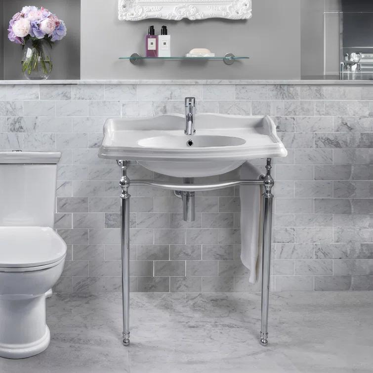Whitehaus Collection B-AR864-ARCG1 Whitehaus Collection 35" Large Rectangular Wall Mount Console Sink With Front Towel Bar