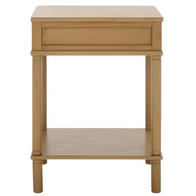 Brown Wood Rectangular End Table with Storage Drawer