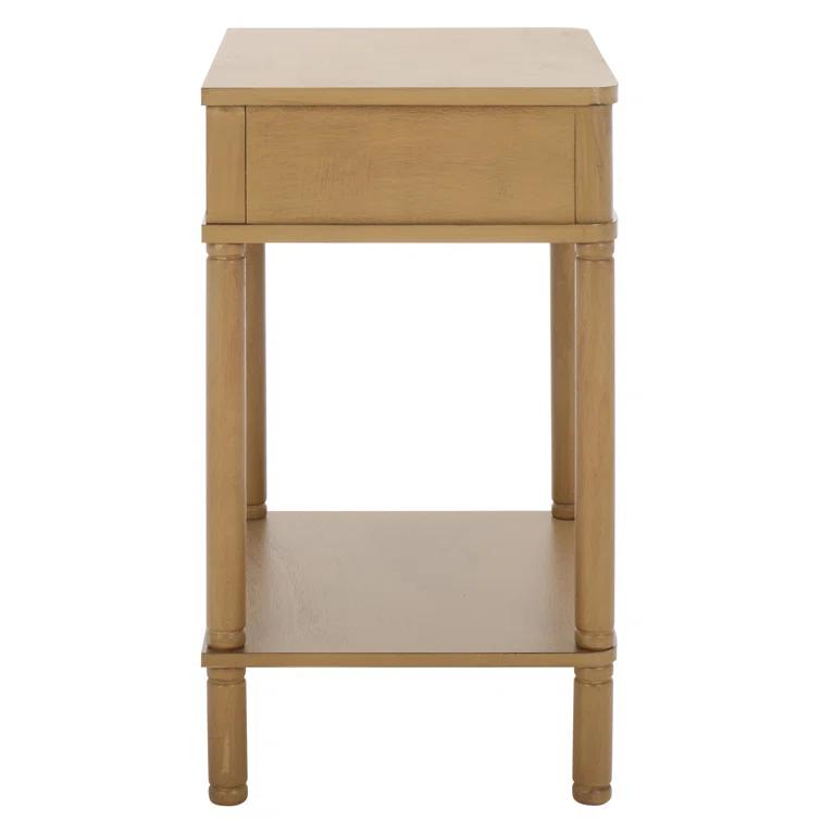 Brown Wood Rectangular End Table with Storage Drawer