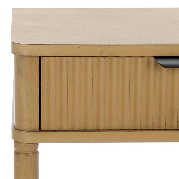 Brown Wood Rectangular End Table with Storage Drawer