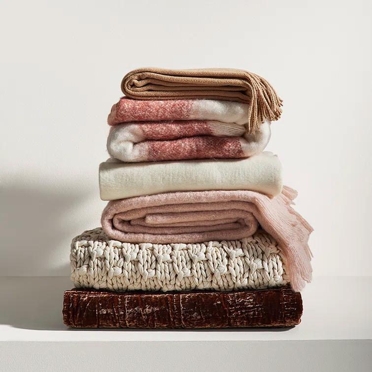 Ivory Cotton Knitted Machine Washable Throw Blanket