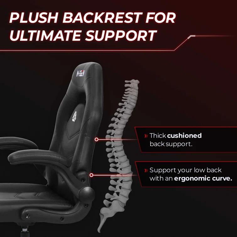 Neo Chair N-GEN Adjustable Ergonomic Faux Leather Swiveling PC & Racing Game Office Desk Chair with Flip-Up Arms