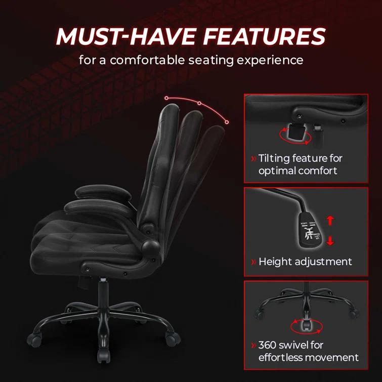 Neo Chair N-GEN Adjustable Ergonomic Faux Leather Swiveling PC & Racing Game Office Desk Chair with Flip-Up Arms