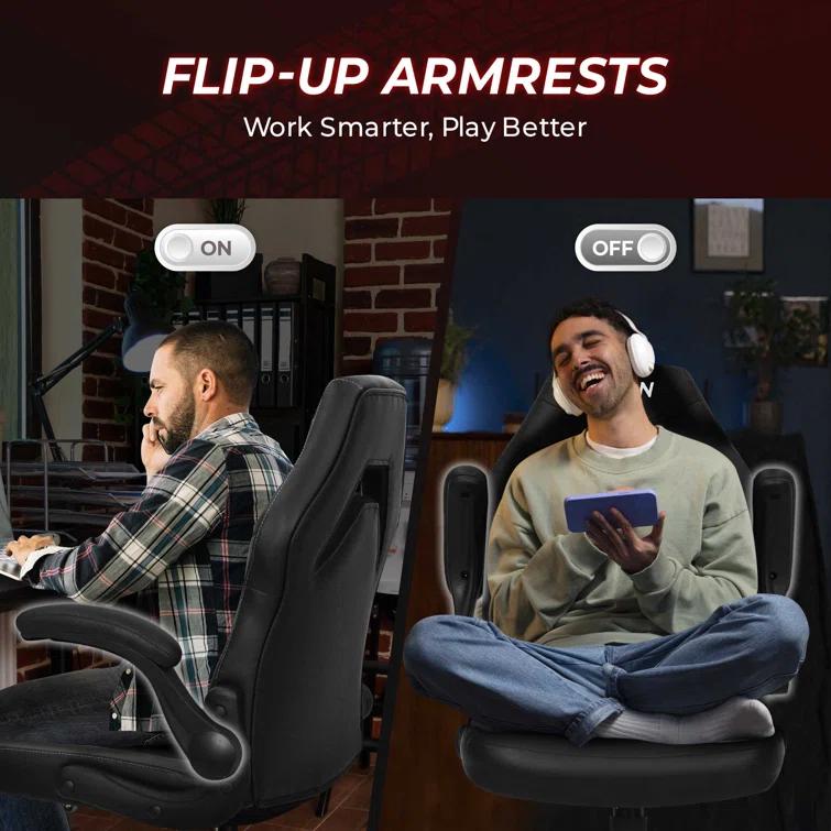 Neo Chair N-GEN Adjustable Ergonomic Faux Leather Swiveling PC & Racing Game Office Desk Chair with Flip-Up Arms