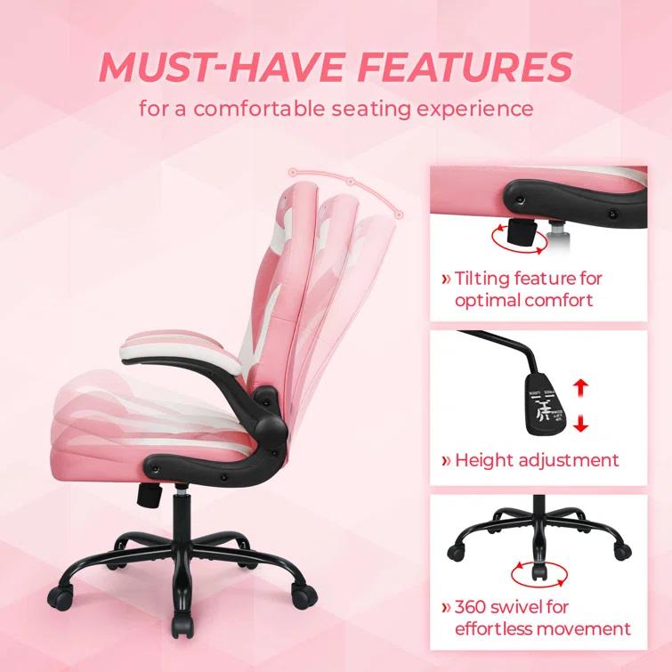 Neo Chair N-GEN Adjustable Ergonomic Faux Leather Swiveling PC & Racing Game Office Desk Chair with Flip-Up Arms