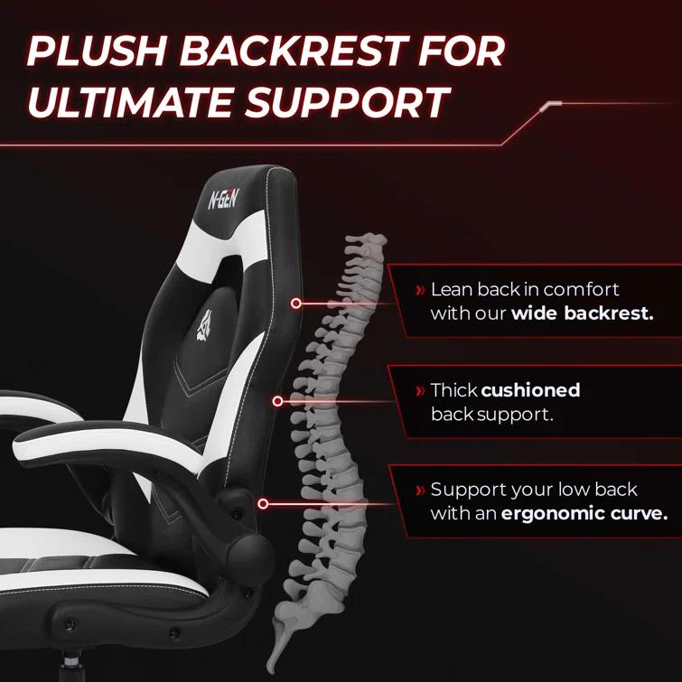 Neo Chair N-GEN Adjustable Ergonomic Faux Leather Swiveling PC & Racing Game Office Desk Chair with Flip-Up Arms