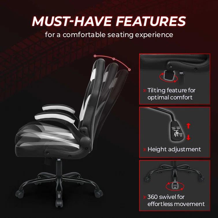 Neo Chair N-GEN Adjustable Ergonomic Faux Leather Swiveling PC & Racing Game Office Desk Chair with Flip-Up Arms