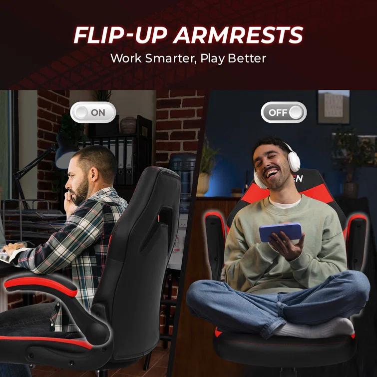 N-GEN Adjustable Ergonomic Faux Leather Swiveling PC & Racing Game Office Desk Chair with Flip-Up Arms