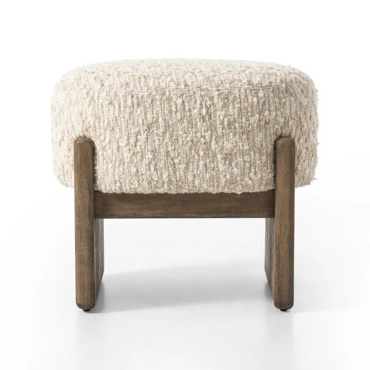 Solema Cream Upholstered Footstool with Wire-Brushed Parawood Base