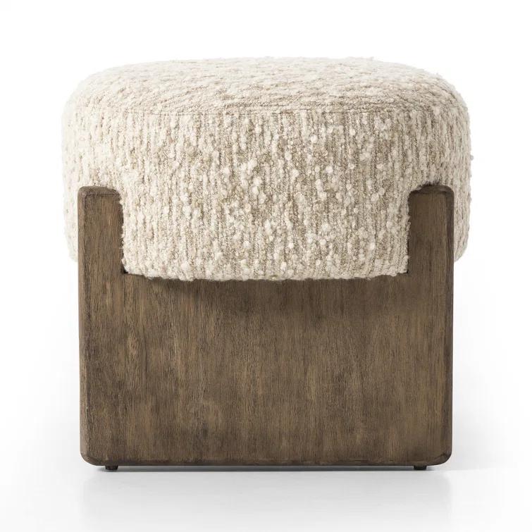 Solema Cream Upholstered Footstool with Wire-Brushed Parawood Base