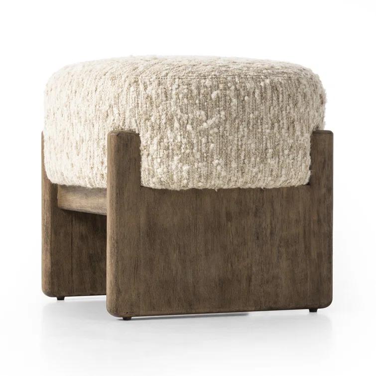 Solema Cream Upholstered Footstool with Wire-Brushed Parawood Base