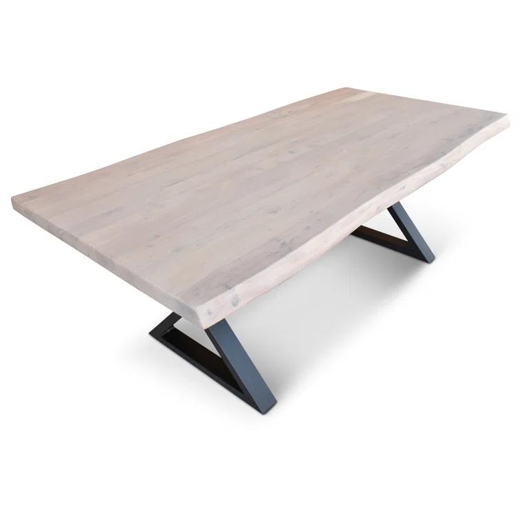 Brooks 92" White Wash Acacia Wood & Black Aluminum Dining Table