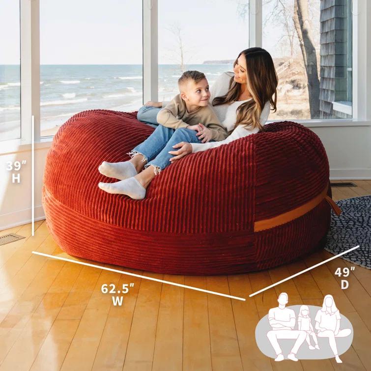 Big Joe Foam Filled Bean Bag Chair with Removable Cover, Corded Plush, Vegan Leather Accents, Medium to XXL Size