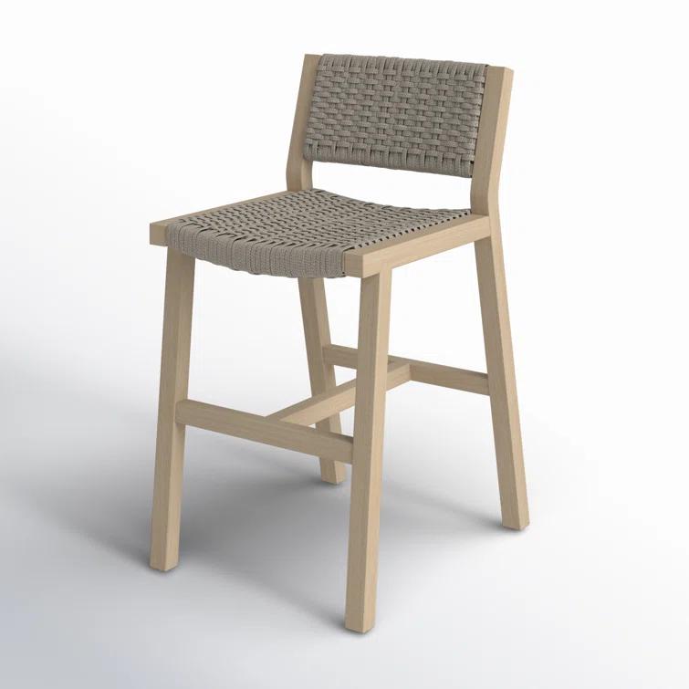 Washed Brown Teak and Gray Rope Outdoor Counter Stool