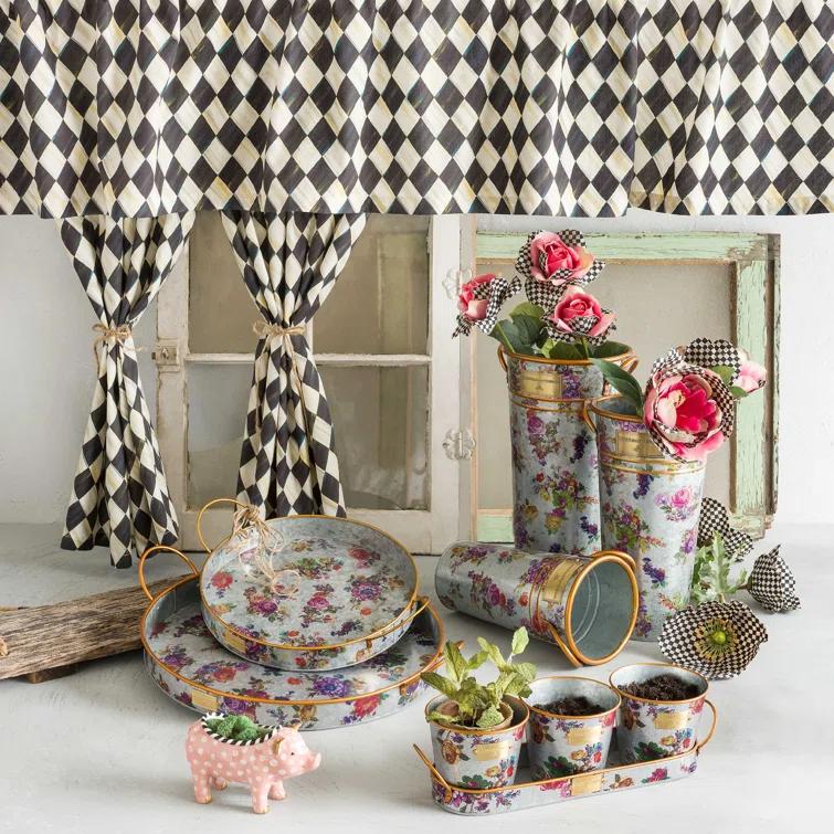 MacKenzie-Childs Flower Market Galvanized Herb Pots With Tray, Set Of 3