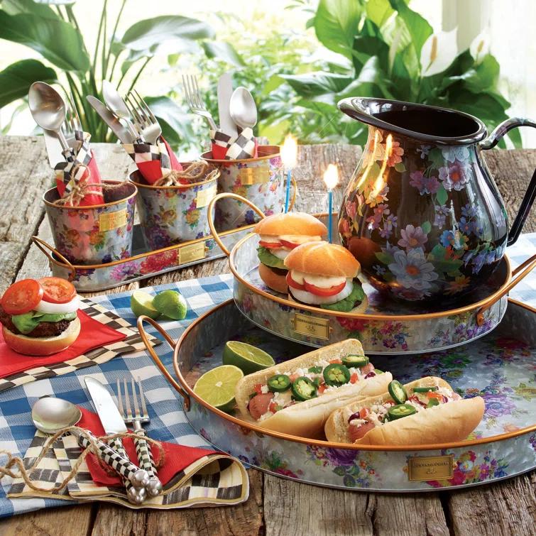 MacKenzie-Childs Flower Market Galvanized Herb Pots With Tray, Set Of 3