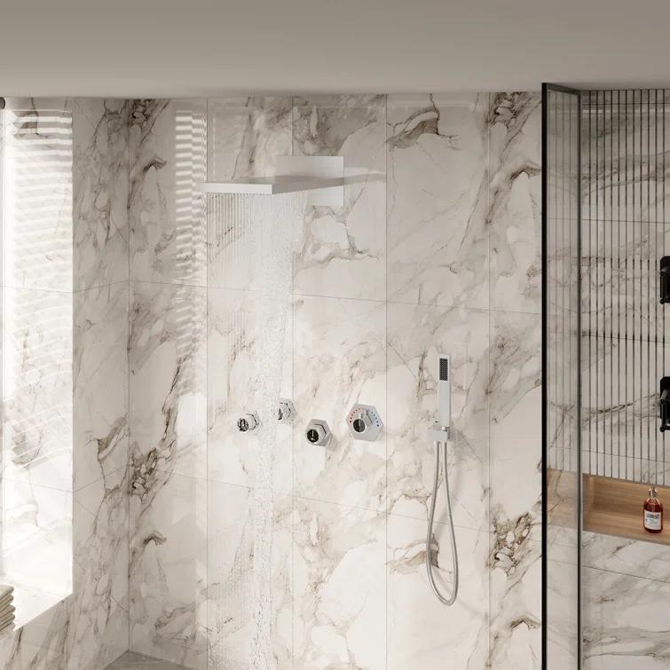 22" Wall-Mount LED Bluetooth Music Thermostatic Rainfall Complete Shower System with Rough in-Valve