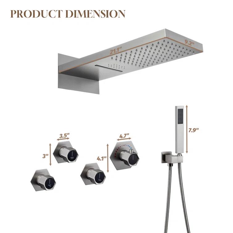 22" Wall-Mount LED Bluetooth Music Thermostatic Rainfall Complete Shower System with Rough in-Valve