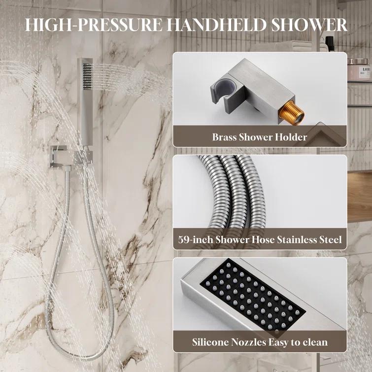 22" Wall-Mount LED Bluetooth Music Thermostatic Rainfall Complete Shower System with Rough in-Valve