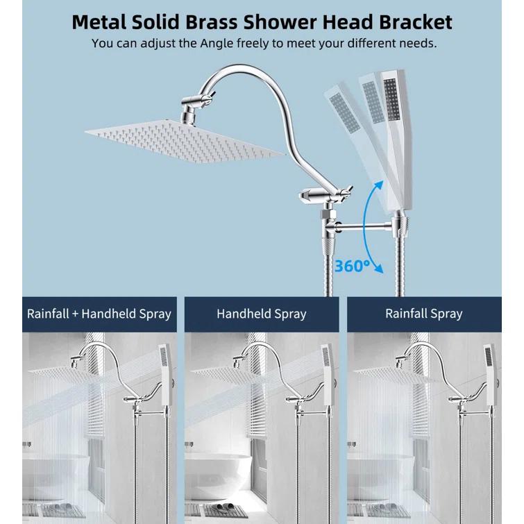 EDGAR'S FURNITURE MANUFACTURING INC ZHS0BXLJFZ8B All Metal Shower Head, 10'' High Pressure Rainfall Shower Head, Showerhead Combo/Handheld Shower Wand, 12'' Adjustable Curved Shower Extension Arm, 71'' Hose, 2 Shower Head Holders, (Chrome)