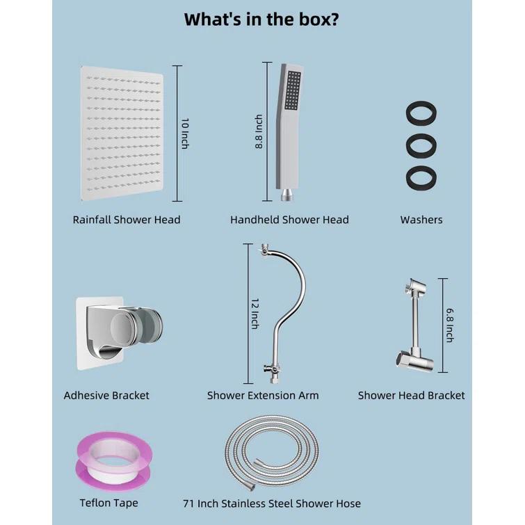 EDGAR'S FURNITURE MANUFACTURING INC ZHS0BXLJFZ8B All Metal Shower Head, 10'' High Pressure Rainfall Shower Head, Showerhead Combo/Handheld Shower Wand, 12'' Adjustable Curved Shower Extension Arm, 71'' Hose, 2 Shower Head Holders, (Chrome)