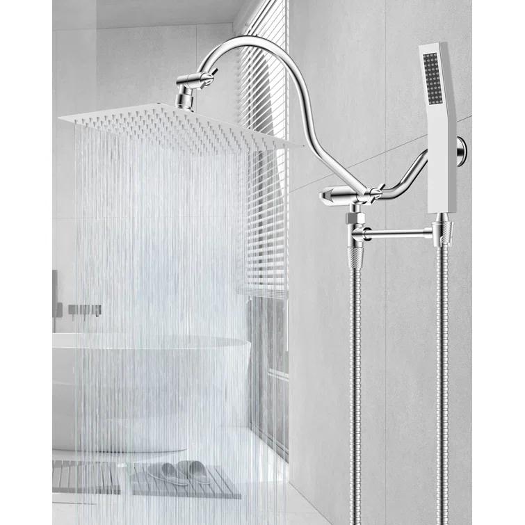 EDGAR'S FURNITURE MANUFACTURING INC ZHS0BXLJFZ8B All Metal Shower Head, 10'' High Pressure Rainfall Shower Head, Showerhead Combo/Handheld Shower Wand, 12'' Adjustable Curved Shower Extension Arm, 71'' Hose, 2 Shower Head Holders, (Chrome)