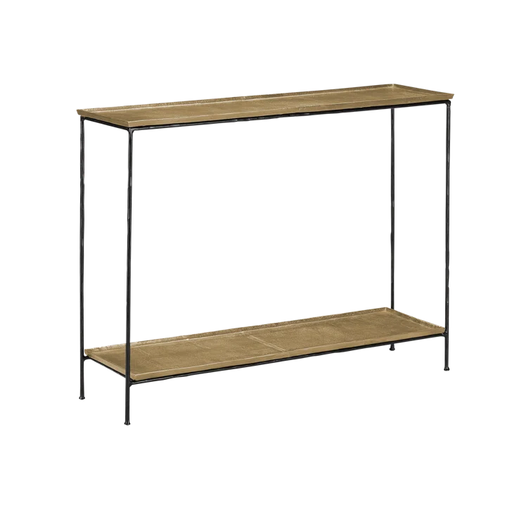 Boyles 42" Black Iron and Antique Brass Console Table with Storage