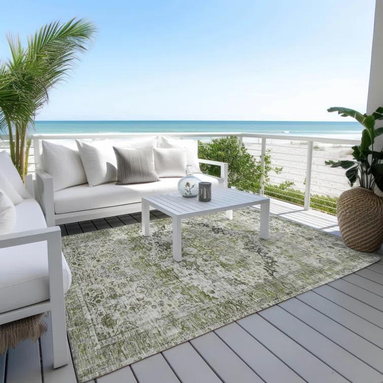 Machine Washable Indoor/Outdoor Chantille Aloe Rug