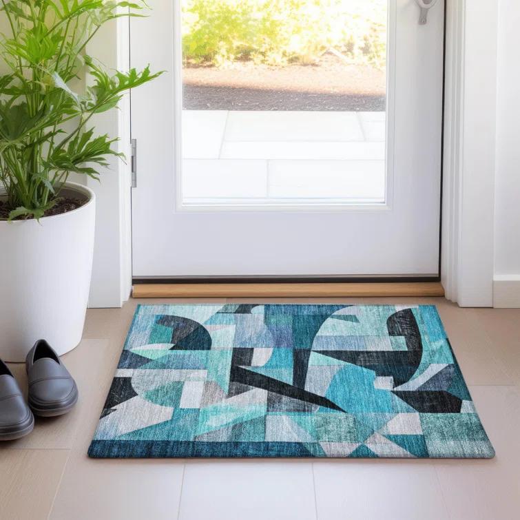 Machine Washable Indoor/Outdoor Chantille Teal Rug