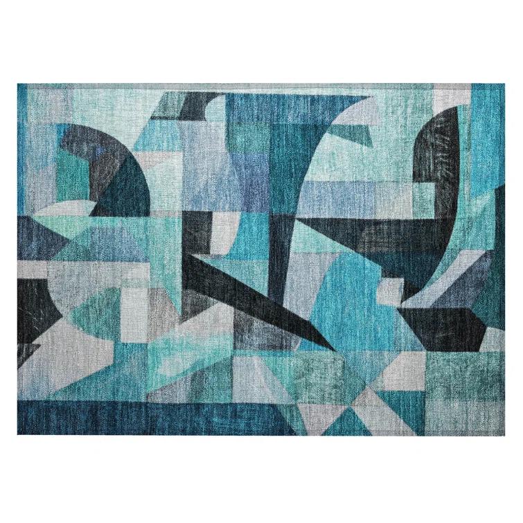 Machine Washable Indoor/Outdoor Chantille Teal Rug