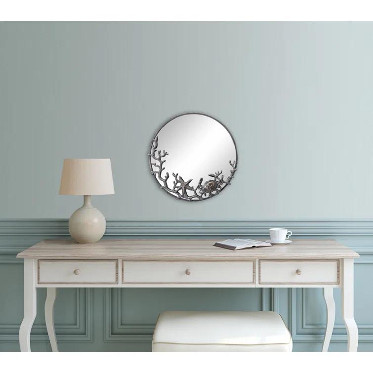 SPI Home Starfish and Crab Wall Mirror – 22" Round Cast Iron Frame with Coastal Marine Design, Rustic Bronze Sea Life Decor