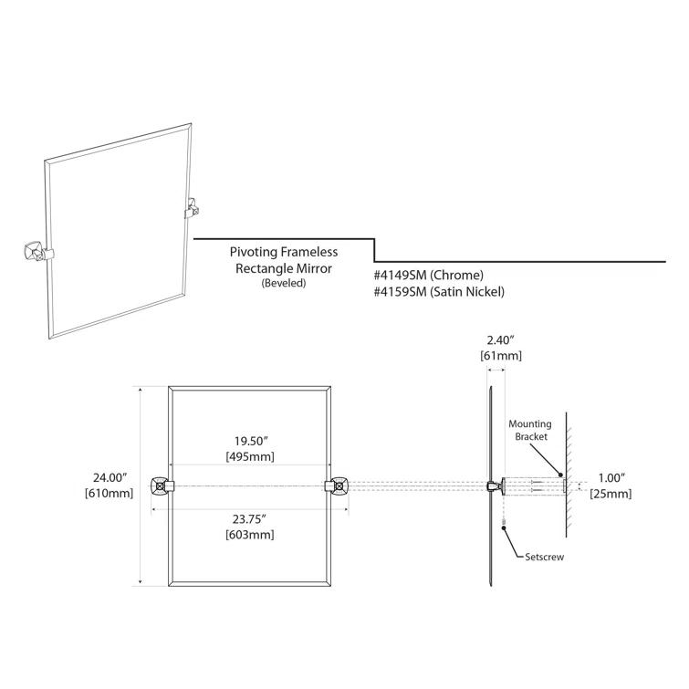 Jewel Modern Frameless Rectangle Bathroom Vanity Mirror | Pivoting and Beveled Edge